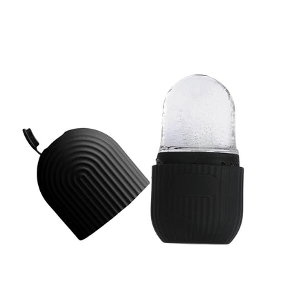 Top-down view of the black face ice roller, highlighting its ergonomic design.