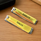 Compact folding nail clippers with a built-in nail file, ideal for travel.
