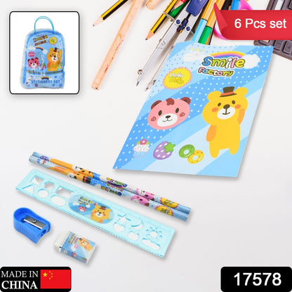 Vibrant cartoon-themed Kids Stationery Kit in a convenient zip bag, perfect for young artists.