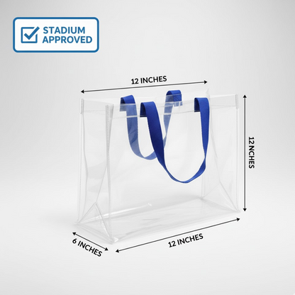 Front view of the reusable transparent gift bag, emphasizing its clean design.