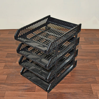 Complete office desk setup showcasing the 4-layer file storage rack.
