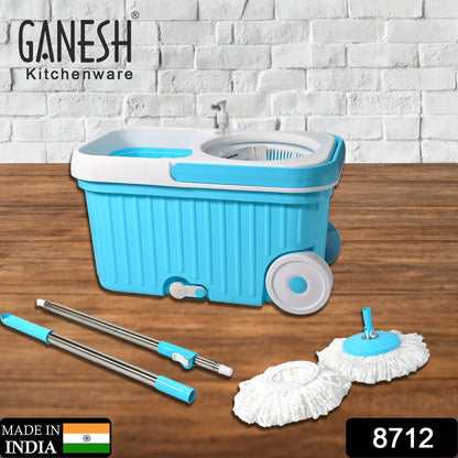 Ergonomic spin mop featuring an auto-fold handle for 360-degree reach.
