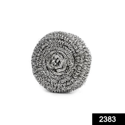 A round stainless steel scrubber designed for effective utensil and kitchenware cleaning.