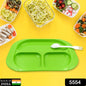 White 3-compartment food plate with matching spoon.