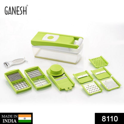 Multi-functional food chopper by House of Sensation, demonstrating different cutting attachments.