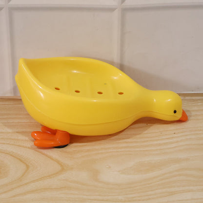 Duck-shaped soap holder box with drainage for kids bathroom