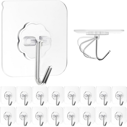 Transparent heavy duty adhesive wall hooks 10 piece set with flower design