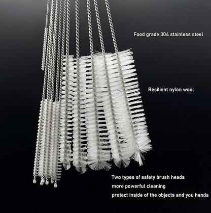 Close-up of the flexible nylon bristles of the straw cleaning brush.