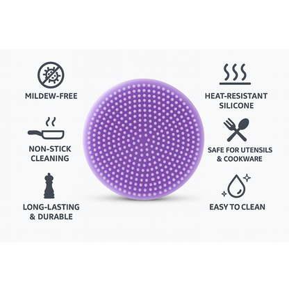 Silicone dish scrubber gently cleaning a delicate glass without scratches.