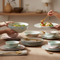 Complete 32-piece plastic dinner set with vibrant prints for Indian dining.