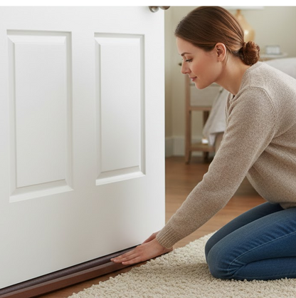 Comparison of a room with and without a FreshAura door draft stopper.
