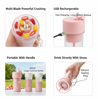 420ml capacity portable juicer with detachable parts for easy cleaning.