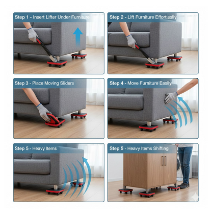 Technical drawing showcasing exact dimensions of the furniture lifter tool for planning.