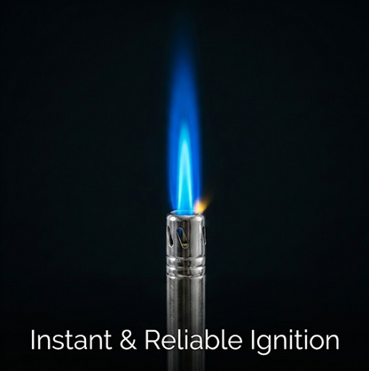Front view of the ChefArmor stainless steel gas lighter with ergonomic handle.