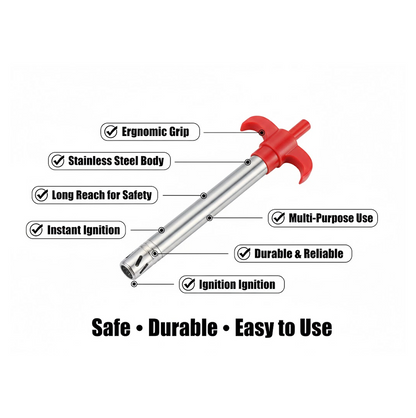 Retail packaging for the ChefArmor durable stainless steel gas lighter.
