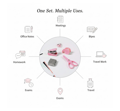 An organized desk with the VoltDesk mini office stationery set, showcasing its space-saving design.