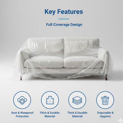 A single armchair protected by a transparent plastic furniture protector.