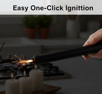 Stainless steel gas lighter displayed on a modern kitchen surface.