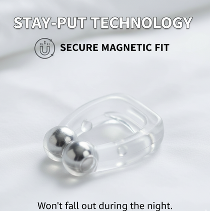 Magnetic anti-snore nose clip displayed in clear retail packaging.