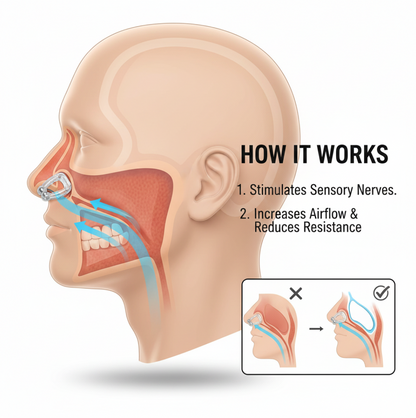 Close-up shot of the soft silicone anti-snore nose clip for comfortable nasal fit.