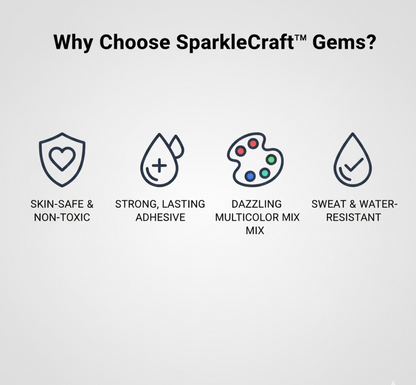 Brightly colored self-adhesive crystal stickers neatly arranged on a backing sheet.