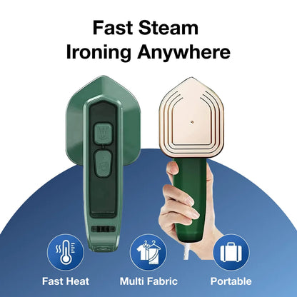 Main product shot of the Happy Bathers portable steam iron, highlighting its compact design.