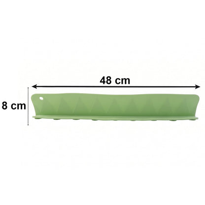 Dimensions of the green silicone water splash barrier, showing 48cm length.