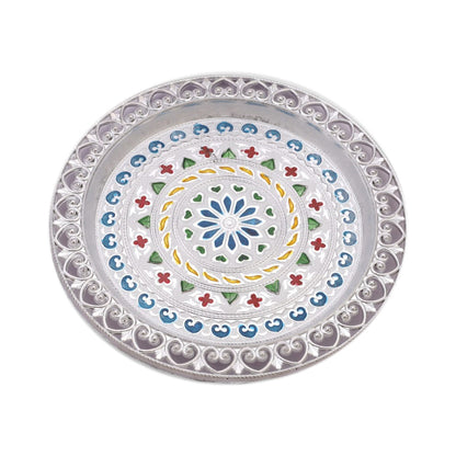 Beautifully crafted silver plated thali, ready for your sacred offerings.