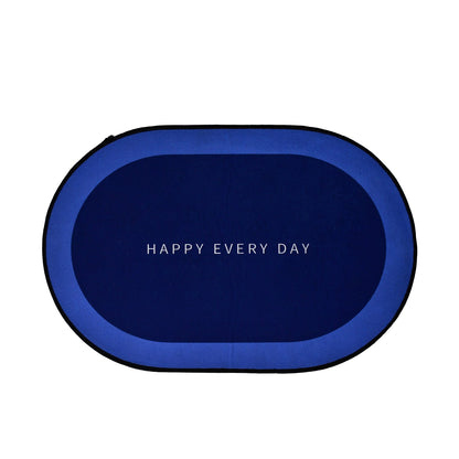 Oval shaped non-slip bath mat positioned on bathroom floor
