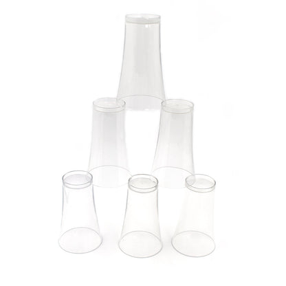 Angled view of the lightweight transparent plastic glasses.