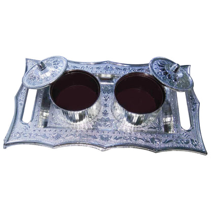 Open Mukhwas Dani Tray, revealing its two distinct compartments for dry fruits and snacks.