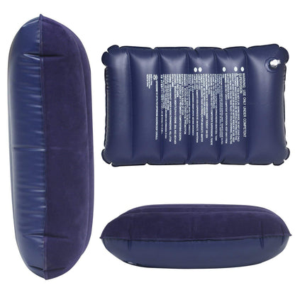 Soft blue inflatable pillow for travel, ready to provide comfort on the go.