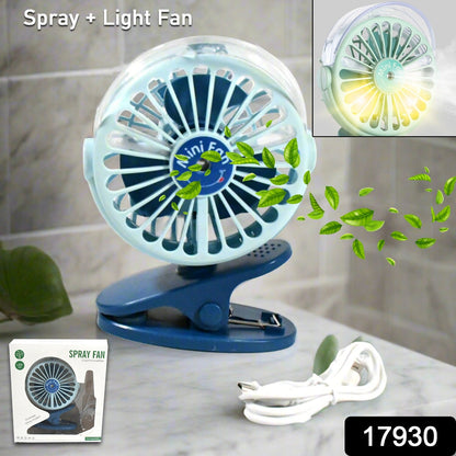 Close-up of the portable clip-on fan attached to a table, highlighting its strong clip.