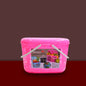 Multipurpose plastic basket with handle, ideal for kitchen storage.
