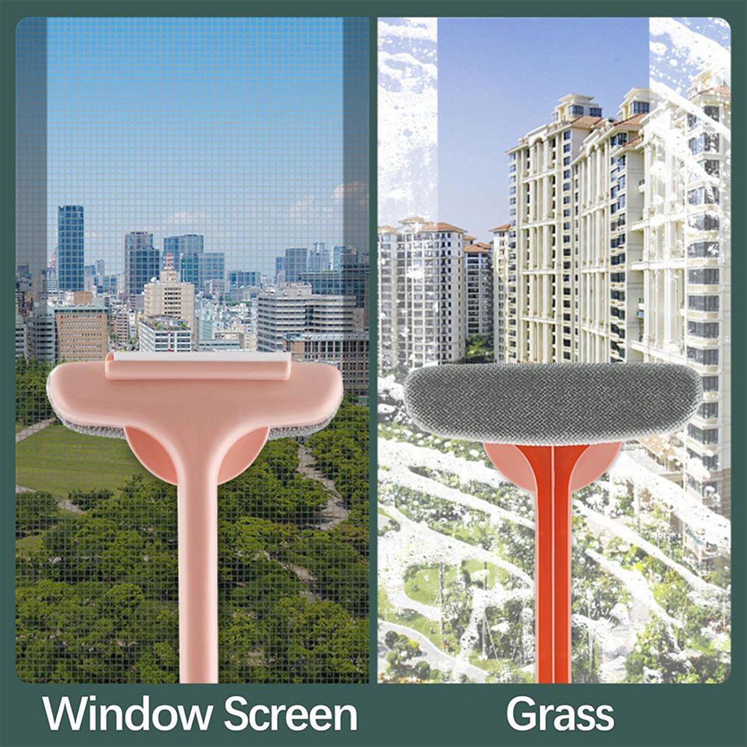 The 2-in-1 cleaning brush being used to wipe a mirror or glass surface for a streak-free shine.