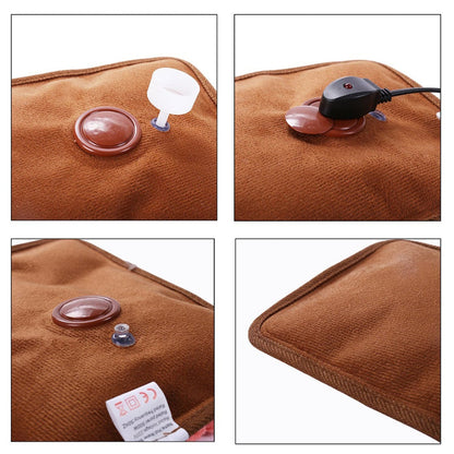 Compact electric heating pad on a white background, highlighting its portable design.