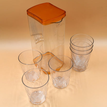 Durable BPA-free plastic jug, ideal for storing cold beverages in the fridge.