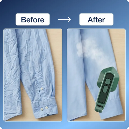 Comparison shot of the mini steam iron with other items, showing its compact size.