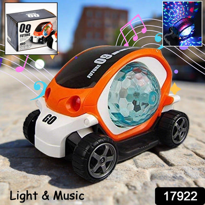 Dynamic red rotating stunt car toy performing a 360-degree spin on a clean surface.