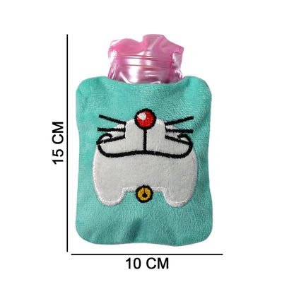 Doremon hot water bottle with its secure cap visible, ready for filling.