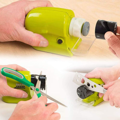 Diagram illustrating the easy sharpening process with the built-in blade guide.