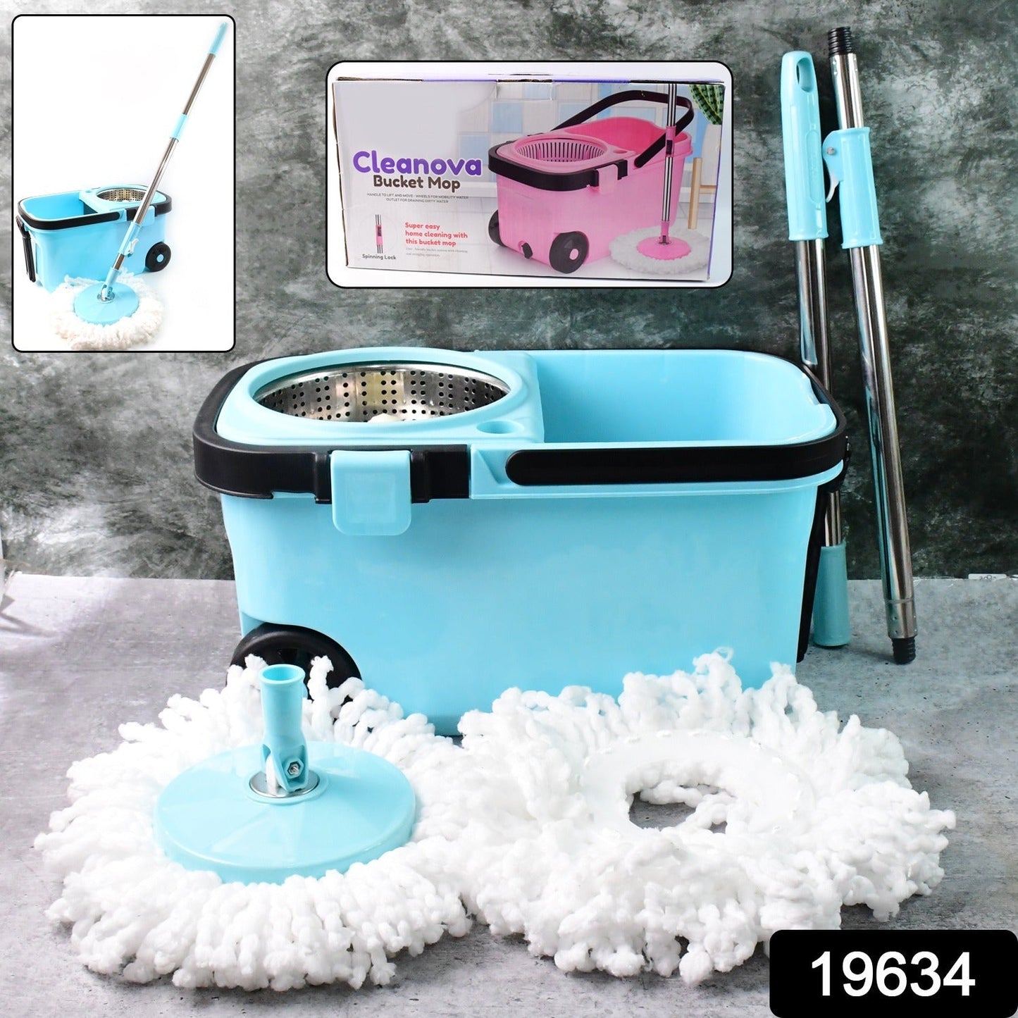 Easy 360 Degree Spin Mop with stainless steel wringer and adjustable handle