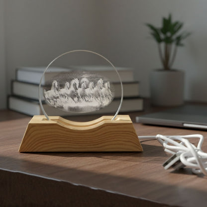 Decorative 3D crystal LED lamp with artistic running horses design
