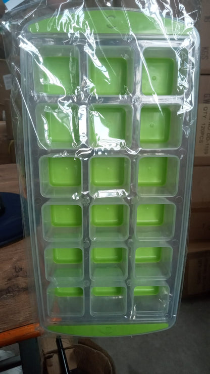 A single green 18-cavity silicone ice cube tray, showcasing its bright color and design.