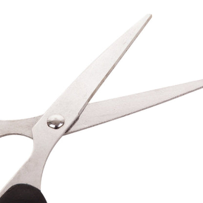 Detailed view of 160mm stainless steel scissors, highlighting sharp blades and comfort grip.