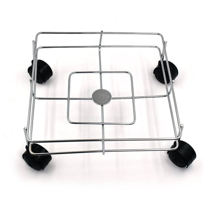Close-up of the polished stainless steel material of the sturdy oil stand.
