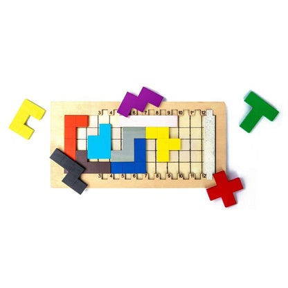 Detailed view of the wooden mind game showing its design and game pieces.