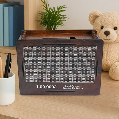 Compact wooden coin piggy bank money box for children’s savings