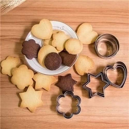 A variety of durable stainless steel cookie cutters, perfect for home baking projects.