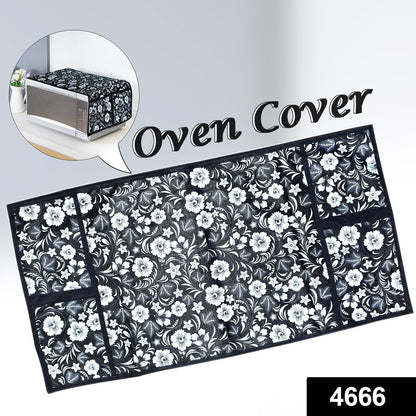 Close-up of a decorative microwave oven cover featuring an attractive mix design pattern.
